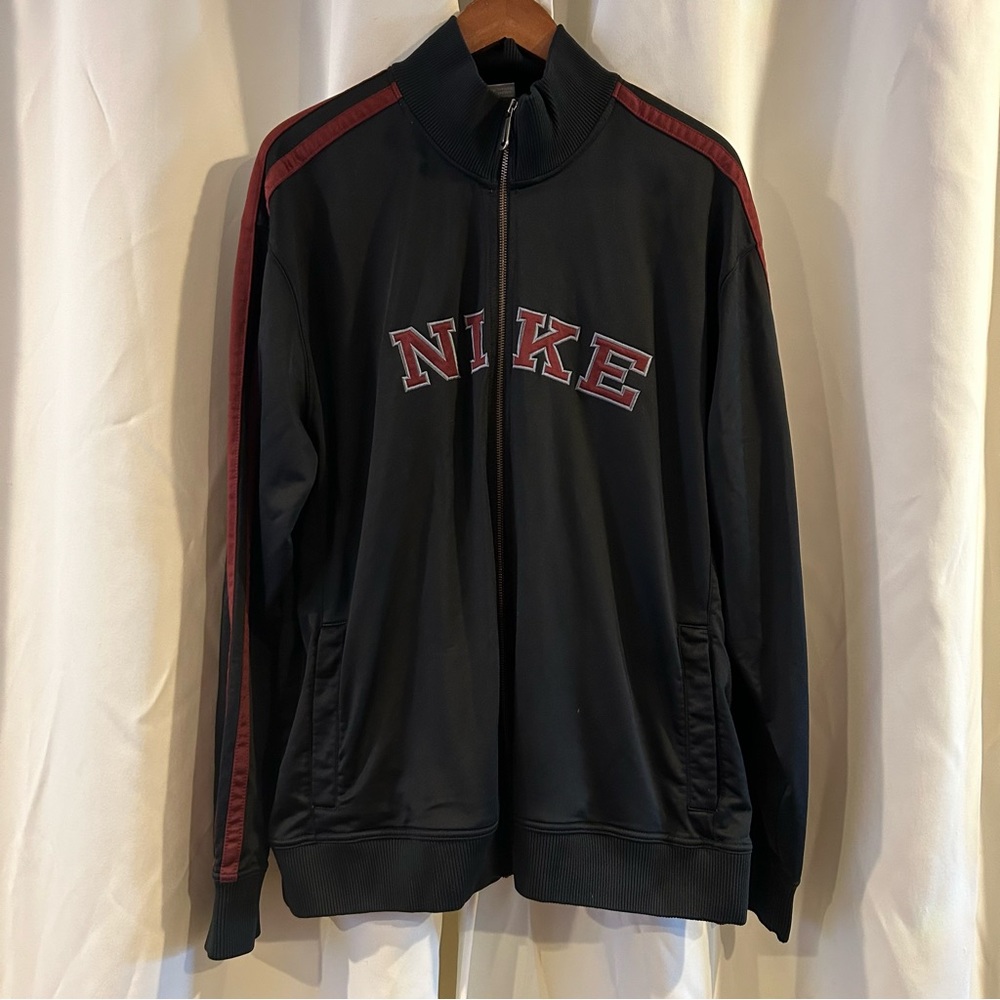 Vintage Nike‎ Black Maroon Spell Out Full Zip Track Jacket Size XXL